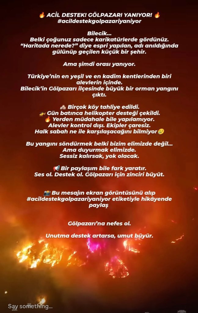 #acildestekgolpazariyaniyor 
#bilecik #gölpazarı 

<a href="/trthaber/">TRT HABER</a> <a href="/cnnturk/">CNN TÜRK</a> <a href="/bbcturkce/">BBC News Türkçe</a> 
<a href="/cumhuriyetgzt/">Cumhuriyet</a> @bilecikhaberleri
@afadbaskanlik <a href="/OGMgovtr/">Orman Genel Müdürlüğü</a> <a href="/TC_icisleri/">T.C. İçişleri Bakanlığı</a> <a href="/csbgovtr/">T.C. Çevre, Şehircilik ve İklim Dğş. Bakanlığı</a> @tcicisleri <a href="/jandarma/">T.C. Jandarma Gn. K</a> <a href="/tarkan/">Tarkan</a> <a href="/haluklevent/">Haluk Levent ( Ahbap Ekibi )</a> <a href="/ahbap/">Ahbap</a> <a href="/BursaValiligi/">T.C. Bursa Valiliği</a> <a href="/eskvaliligi/">T.C. Eskişehir Valiliği</a>