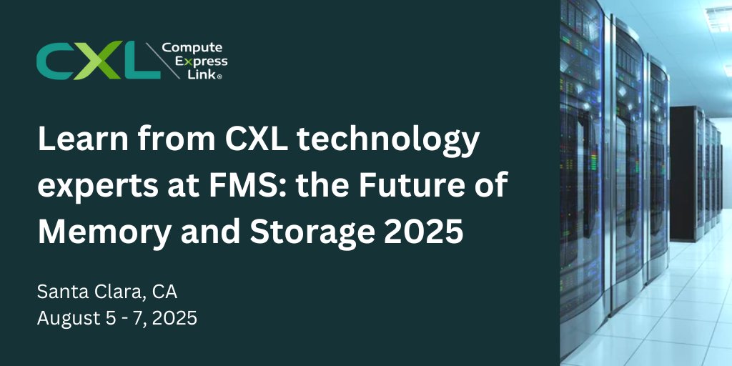 Compute Express Link (@computeexlink) on Twitter photo Join the #CXLConsortium during <a href="/flashmem/">FMS: the Future of Memory and Storage</a> 2025 #FMS25, Aug. 5 – 7, where we will host a #CXL kiosk in the Open Standards Pavilion (Booth 725) and highlight the transformative capabilities of CXL for server memory infrastructure. Visit our website for info: bit.ly/3HsJhE4 Join the #CXLConsortium during <a href="/flashmem/">FMS: the Future of Memory and Storage</a> 2025 #FMS25, Aug. 5 – 7, where we will host a #CXL kiosk in the Open Standards Pavilion (Booth 725) and highlight the transformative capabilities of CXL for server memory infrastructure. Visit our website for info: bit.ly/3HsJhE4