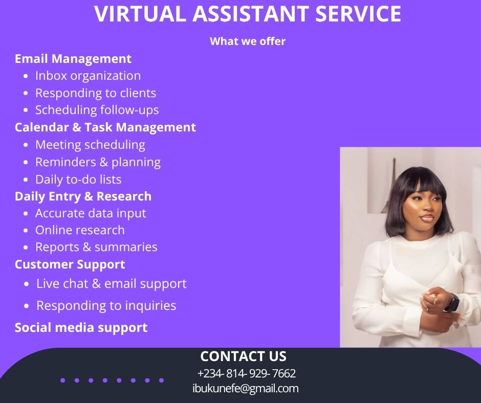 IEfeogene's tweet image. Need a Virtual Assistant who handles your inbox, meetings, research &amp;amp; customer support?
I’m here to help you stay productive and stress-free!

ibukunrefe@gmail.com | +234-814-929-7662
#VirtualAssistant 
#AdminSupport 
#RemoteWork 
#SmallBusinessHelp