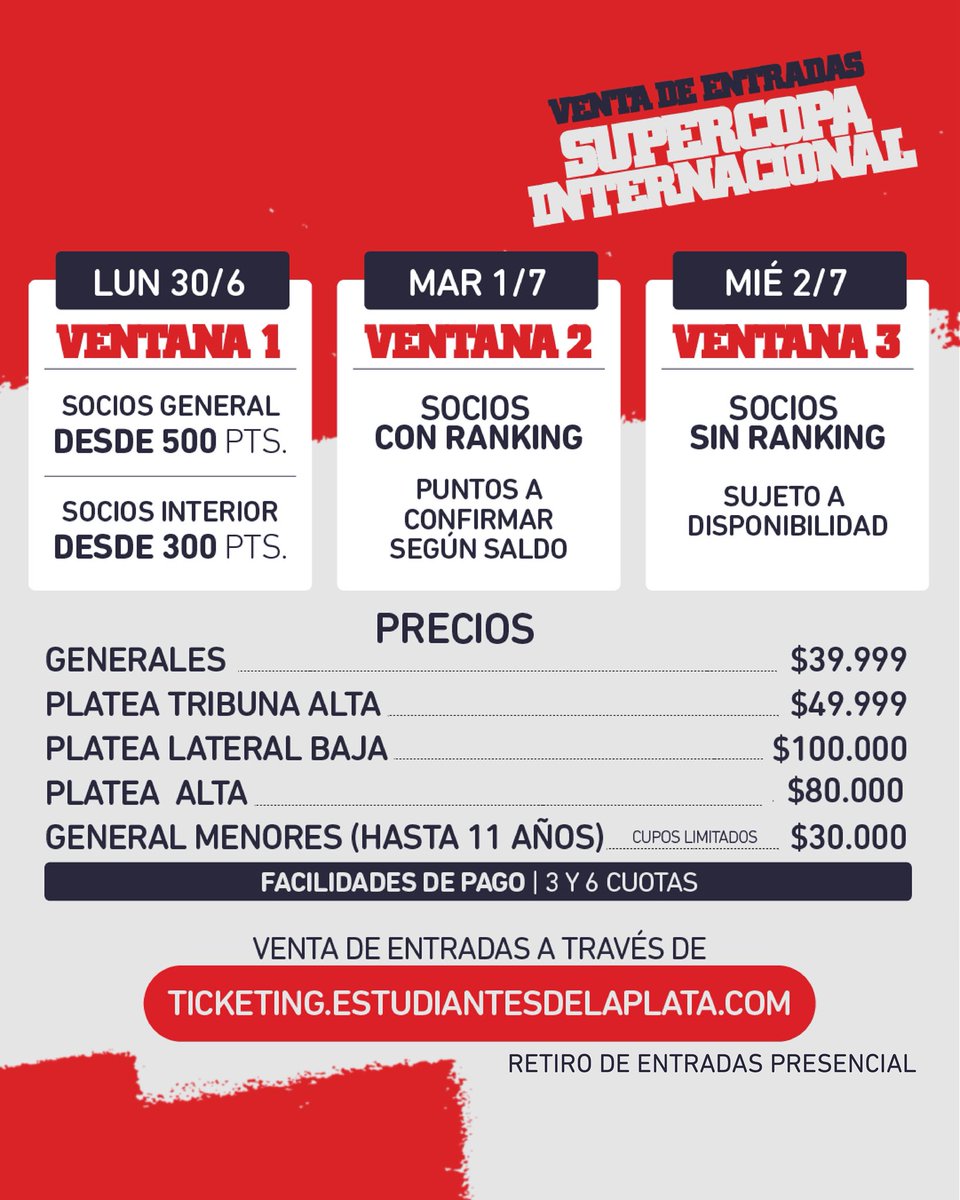 🏆🇦🇹 Con el compromiso de acompañar el esfuerzo de nuestros socios y socias, el Club dispone la venta de entradas para la final frente a Vélez con venta escalonada, por ticketing y con condiciones de pago y valores accesibles.

▶️ Más info: edlp.club/v0bmk