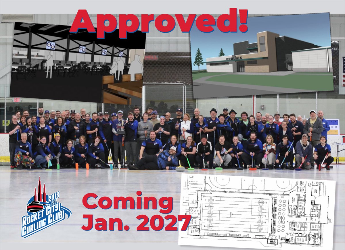 Rocket City Curling Club (@rocketcurling) on Twitter photo Great news for curling in Huntsville!
Last night, <a href="/huntsvillecity/">City of Huntsville, AL</a> voted to authorize the expansion of the Huntsville Ice Sports Center, including a five-sheet dedicated curling rink.
Thanks to everyone whoâs worked to make this possible, and stay tuned for details! Great news for curling in Huntsville!
Last night, <a href="/huntsvillecity/">City of Huntsville, AL</a> voted to authorize the expansion of the Huntsville Ice Sports Center, including a five-sheet dedicated curling rink.
Thanks to everyone whoâs worked to make this possible, and stay tuned for details!