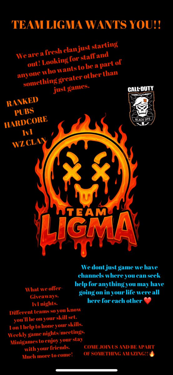 xxligmabalsakxx (@xxligmabalsakxx) on Twitter photo <a href="/CoDFAs/">CoD Free Agents</a> TEAM LIGMA IS RECRUITING!!
Looking for dedicated individuals who wanna rise to the top in league play!! Click the link to join! discord.gg/ezRPgCJE <a href="/CoDFAs/">CoD Free Agents</a> TEAM LIGMA IS RECRUITING!!
Looking for dedicated individuals who wanna rise to the top in league play!! Click the link to join! discord.gg/ezRPgCJE