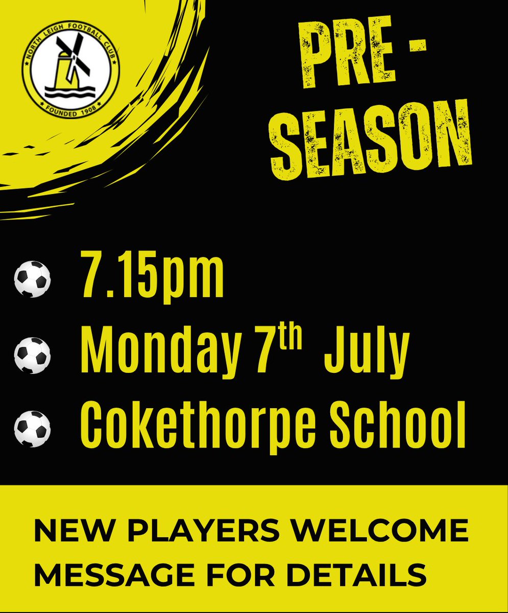 North Leigh FC Res (@northleigh_res) on Twitter photo Pre-season is nearly here!
After finishing runners up in Div 1 of the <a href="/OxonSeniorL/">Oxfordshire Senior League</a> and reaching a final can we bring a trophy home this season?
Interested in being part of our journey - come and join us at pre-season 🟡⚫️ Pre-season is nearly here!
After finishing runners up in Div 1 of the <a href="/OxonSeniorL/">Oxfordshire Senior League</a> and reaching a final can we bring a trophy home this season?
Interested in being part of our journey - come and join us at pre-season 🟡⚫️