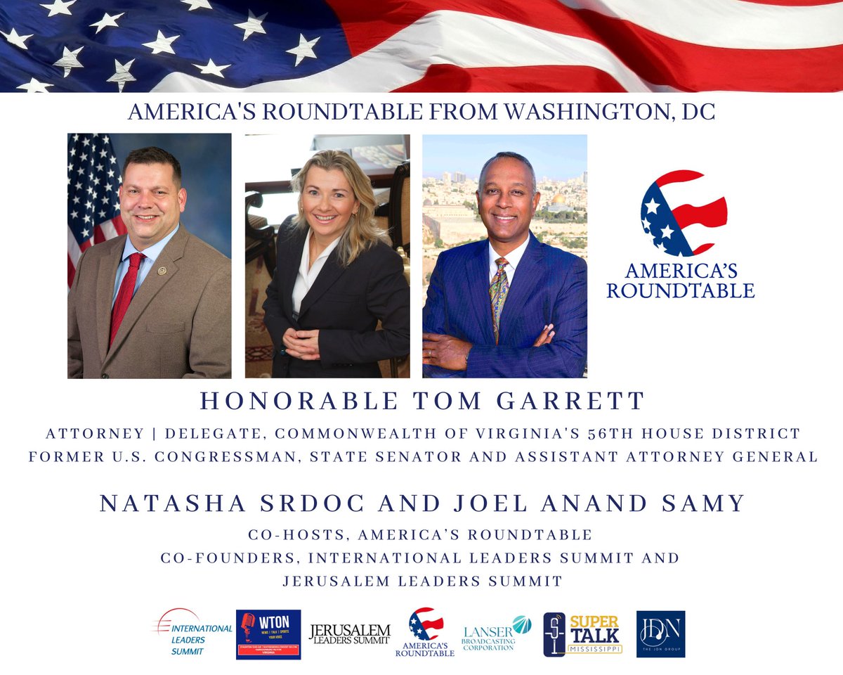 iLeadersSummit's tweet photo. 🎙️🇺🇸Don't miss it! #saturdaymorning on #AmericasRoundtable 🇺🇸#Streaming.@supertalk at 7:30 AM CT | 8:30 AM ET🔴▶️https://t.co/lIyGzke80V 

Join @NatashaSrdoc, @JoelAnandUSA on @americasrt1776 as they host the Honorable Tom Garrett, @VaHouse @vahousegop @RepTomGarrett, fmr. Congressman and Assistant Attorney General.@VA_GOP @HouseGOP 

The conversation will focus on the current state of the Middle East and #Iran after US airstrikes authorized by @POTUS targeted three nuclear sites.   

The discussion will also delve into the rise of #socialism in #America as seen by the recent election in NYC's Democratic mayoral primary race. 

The efforts undertaken by @ICEgov-@DHSgov in arresting and deporting violent criminals who are in the United States illegally will be brought to the forefront as the Trump Administration addresses the aftermath of the Biden-Harris open borders which allowed over 10.8 million illegal immigrants to enter the US. 

A report by CBP: "Since the start of Fiscal Year (FY) 2021, CBP has recorded more than 10.8 million encounters nationwide, including more than 8.72 million at the Southwest border. In addition to these encounters, CBP has recorded another roughly 2 million known gotaways since the start of FY2021."

Fox News: Immigration and Customs Enforcement (ICE) arrested 130 Iranian nationals throughout the United States in the last week, and 670 Iranian nationals are in ICE detention, as the Trump administration continues to increase arrests of Iranian nationals in the country illegally amid security concerns.

#Israel #USA #Immigration #RuleOfLaw #MiddleEast #securityborder #security #Venezuela #Hezbollah #HamasisISIS #Antisemitism #NYC #Mayor @ericadamsfornyc @WTONradio @JTitMVirginia 
#FourthOfJuly