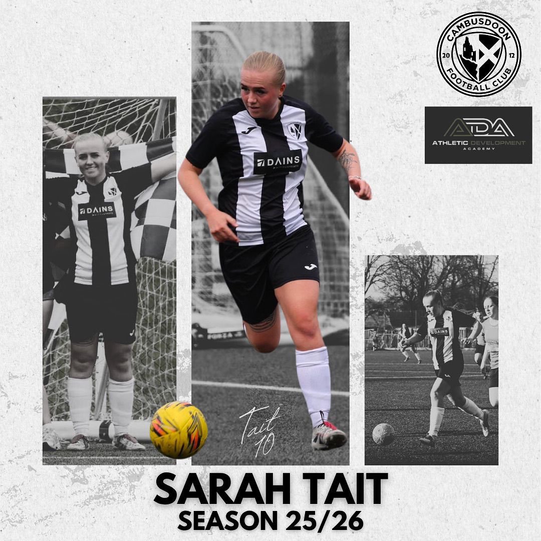 🔟 Our #10 Returns!

Cambusdoon Ladies are delighted to confirm that Sarah Tait has re-signed for the 2025/26 season!

Sarah will again be sponsored by The Athletic Development Academy this season. 

We thank Drew and his team for their support for 25/26⚽️