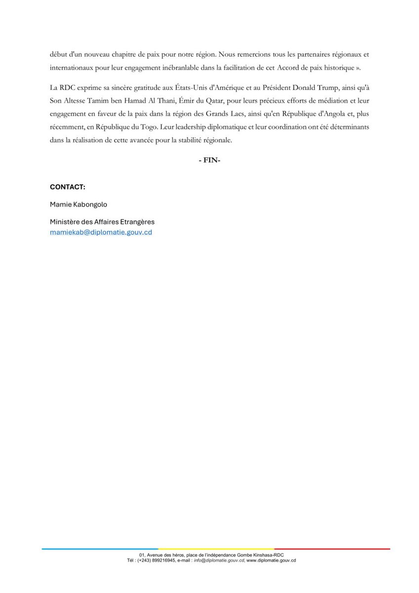 mathymous's tweet image. L'accord entre la RDC et le Rwanda porte sur le respect de l'intégrité territoriale, désengagement et Désarmement des groupes armés , coordination sécuritaire conjointe, retour des réfugiés et aide humanitaire et vers une intégration économique. @JosephineMawete
