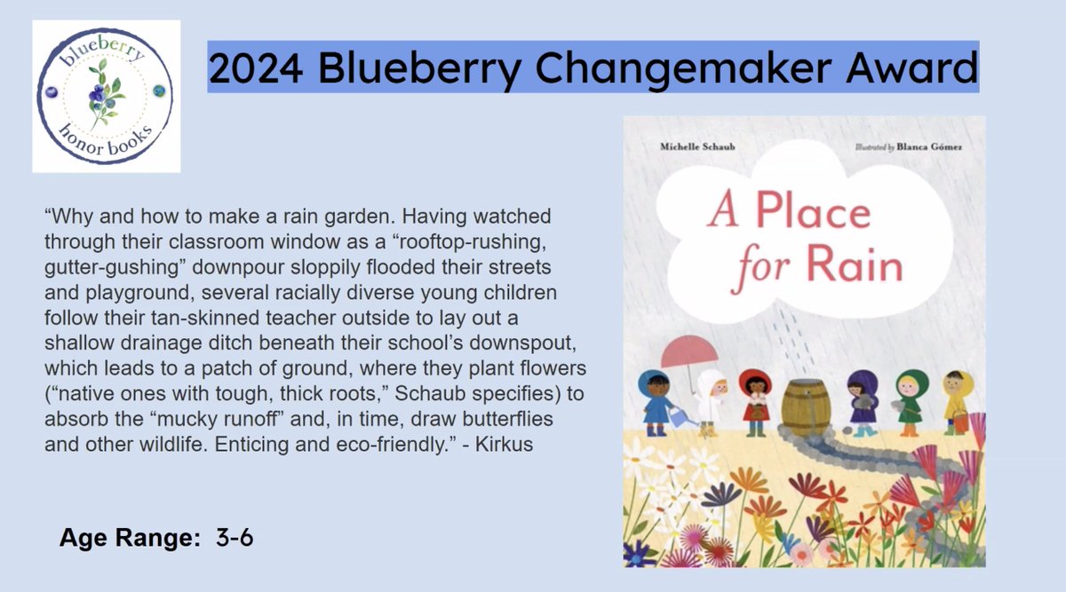 Michelle Schaub (@schaubwrites) on Twitter photo Looking for some summer #kidlit reads that spark environmental awareness? Check out the Blueberry Award winners. My book A Place for Rain is on the list. epl.org/wp-content/upl… <a href="/evanstonpl/">Evanston Public Lib.</a> <a href="/wwnorton/">W. W. Norton & Company</a> <a href="/StormLiterary/">StormLiteraryAgency</a> Looking for some summer #kidlit reads that spark environmental awareness? Check out the Blueberry Award winners. My book A Place for Rain is on the list. epl.org/wp-content/upl… <a href="/evanstonpl/">Evanston Public Lib.</a> <a href="/wwnorton/">W. W. Norton & Company</a> <a href="/StormLiterary/">StormLiteraryAgency</a>