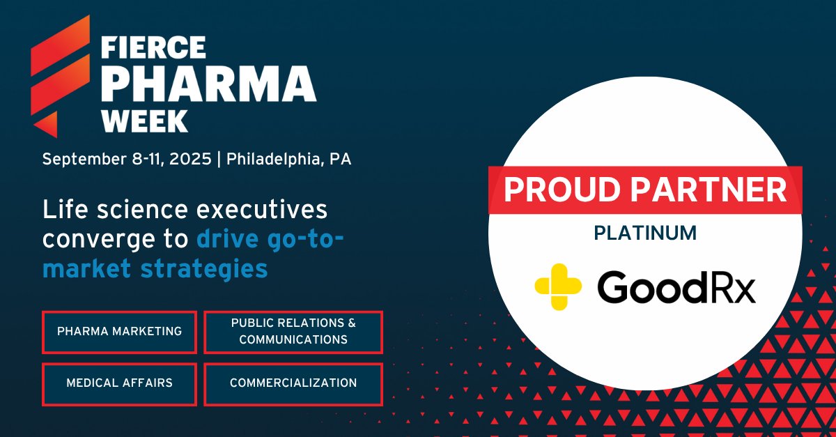 We’re pleased to welcome <a href="/GoodRx/">GoodRx</a> as a Platinum partner of #FiercePharmaWeek 2025, September 8–11 in Philadelphia.

Join GoodRx and other top-tier brands for actionable insights, strategic connections, and industry-defining conversations » loom.ly/VHG7eNw