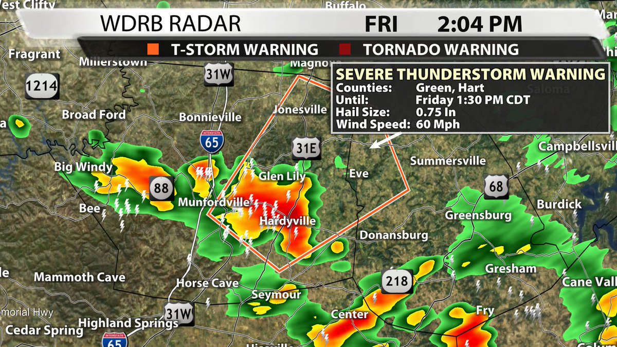 A Severe Thunderstorm Warning has been issued for Hart, Green Co. until 6/27 1:30PM CDT. Tune to WDRB or go to our interactive radar at wdrb.com/weather.