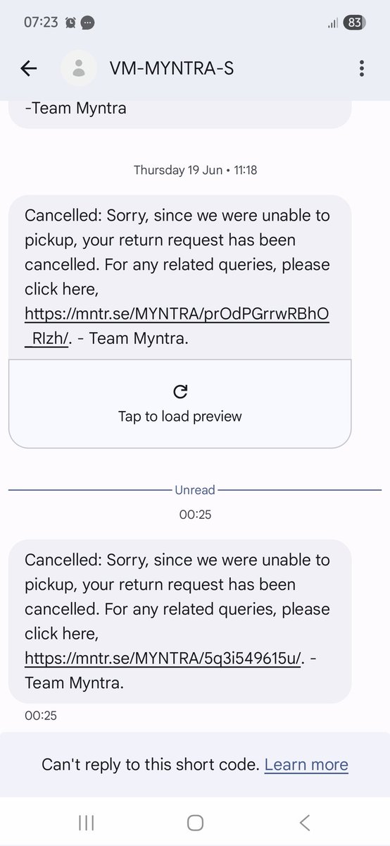 Manikanta8384's tweet photo. @MyntraSupport Still no resolution for one of my order return request got cancelled again https://t.co/iqPQsuTZho