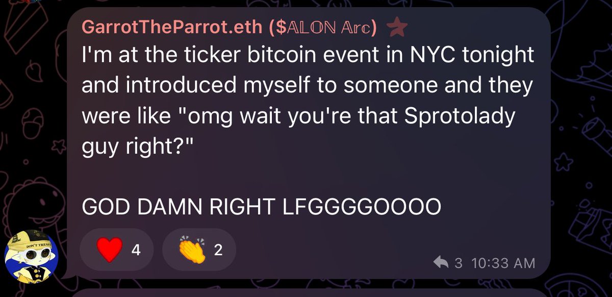 REAL RECOGNIZE REAL
<a href="/ShadowGTP/">GarrotTheParrot ($𝔸𝕃𝕆ℕ 𝔸𝕣𝕔)</a> <a href="/dumpst4r/">dumpstar 🍯🦡</a> 
Moment irl tonight at the ticker bitcoin NYC function 🍾💯🤣

#HarryPotterObamaSonic10inu