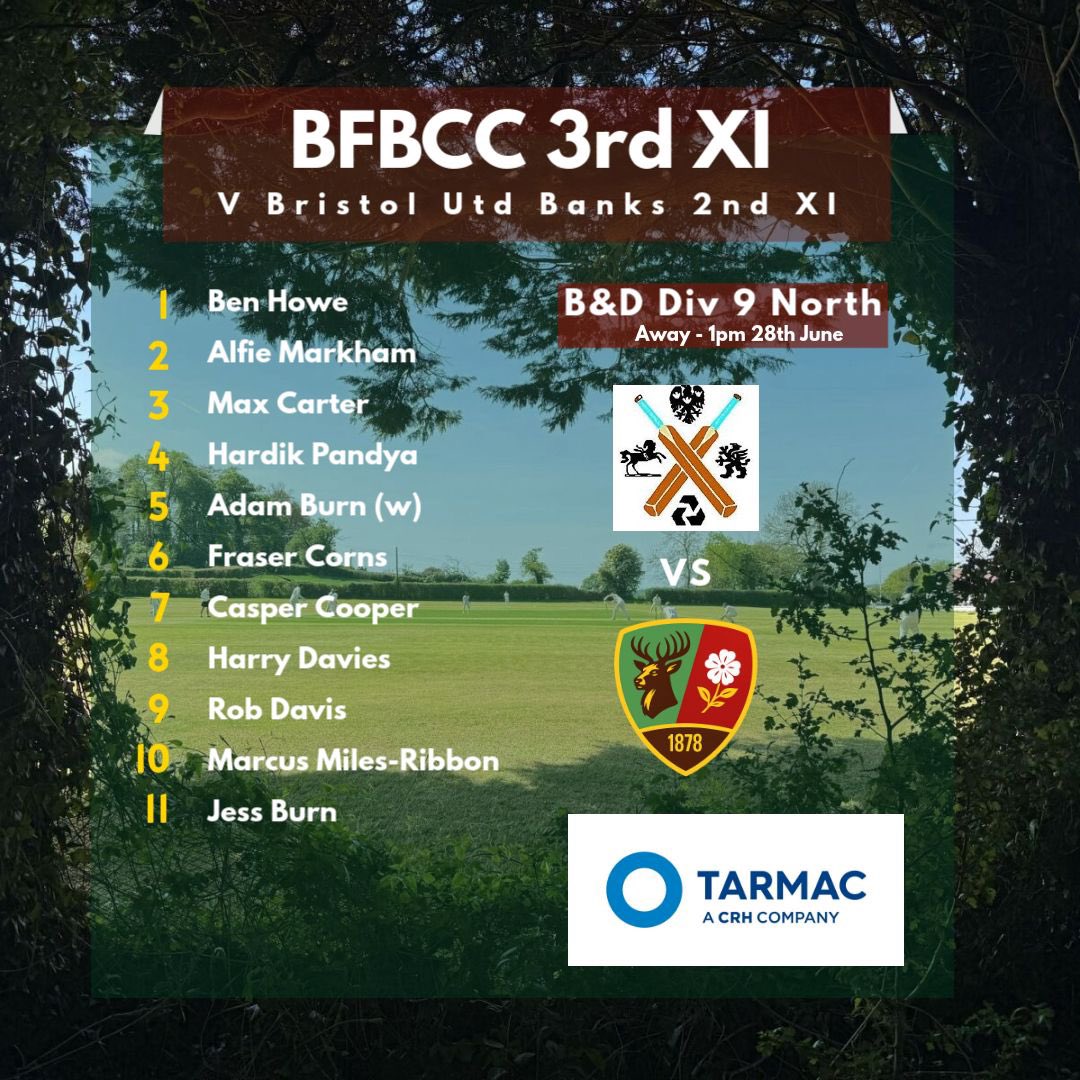 Backwell Flax Bourton CC (@bfbcc) on Twitter photo The teams are in!
Game week 9 <a href="/BandDCricket/">Bristol & District Cricket</a>
1st XI away <a href="/OBWCC/">OBWCC</a>
2nd XI at the home of cricket #Flaxmead to <a href="/TheFramCC/">Frampton Cotterell Cricket Club</a>
3rd XI away at #BUB
#GoWell #UptheFlax The teams are in!
Game week 9 <a href="/BandDCricket/">Bristol & District Cricket</a>
1st XI away <a href="/OBWCC/">OBWCC</a>
2nd XI at the home of cricket #Flaxmead to <a href="/TheFramCC/">Frampton Cotterell Cricket Club</a>
3rd XI away at #BUB
#GoWell #UptheFlax