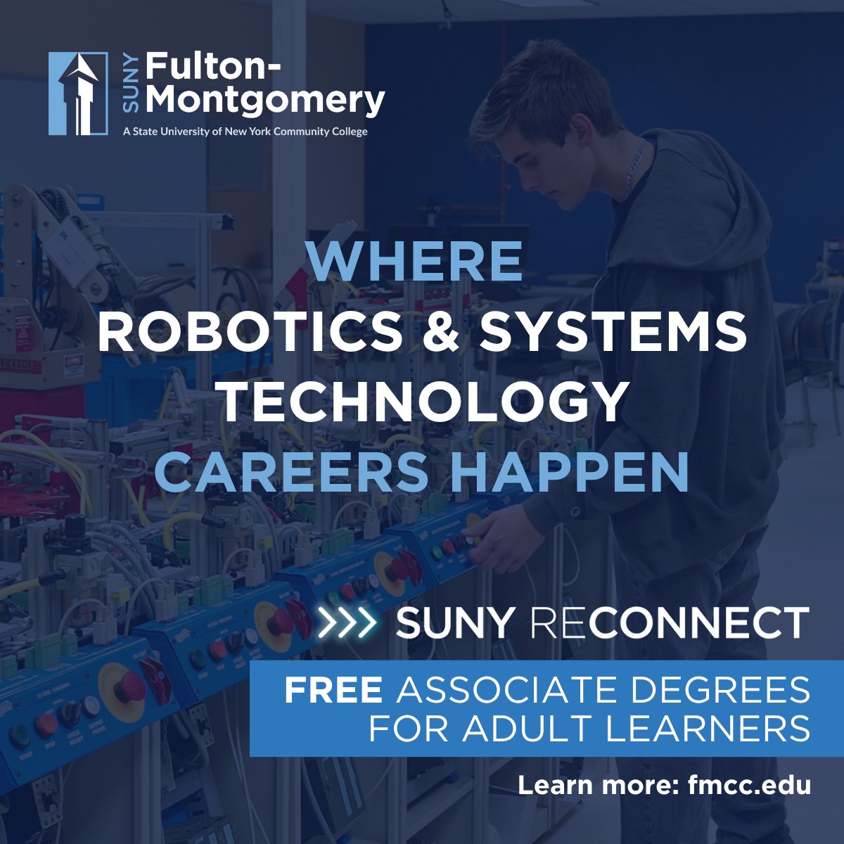 Adult learners age 25-55 — ready to boost your earning potential without going into debt? Attend our SUNY Reconnect info session on 7/1 to learn how you can earn a free associate degree in one of several high-demand fields! Register here ➡️ apply.fmcc.edu/register/recon… #SUNYFMCC