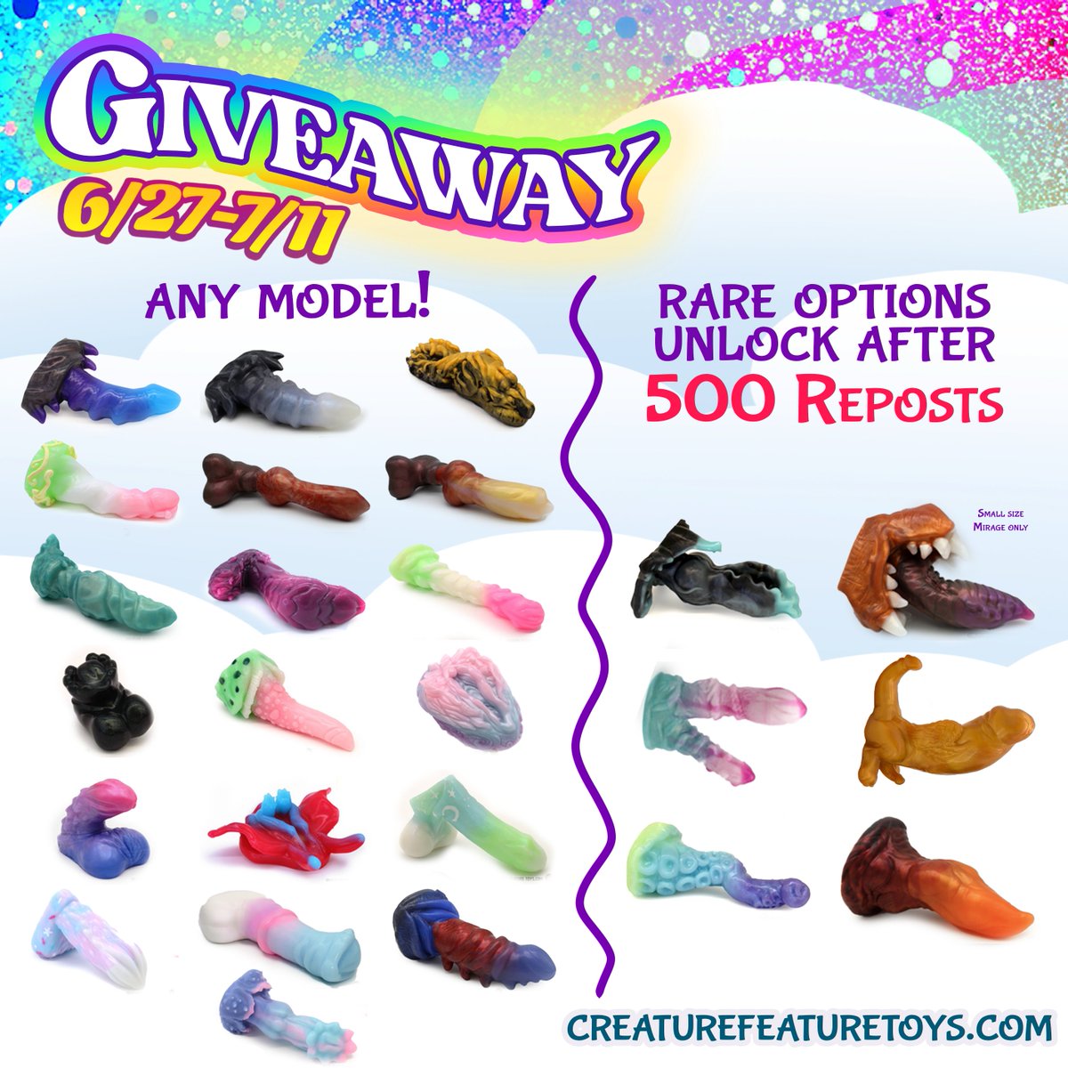 Happy Creature Feature Friday! ✨🌈  

Keep it colorful with a Lisa Freaky giveaway!
Plus rare models unlock after 500 shares 👀