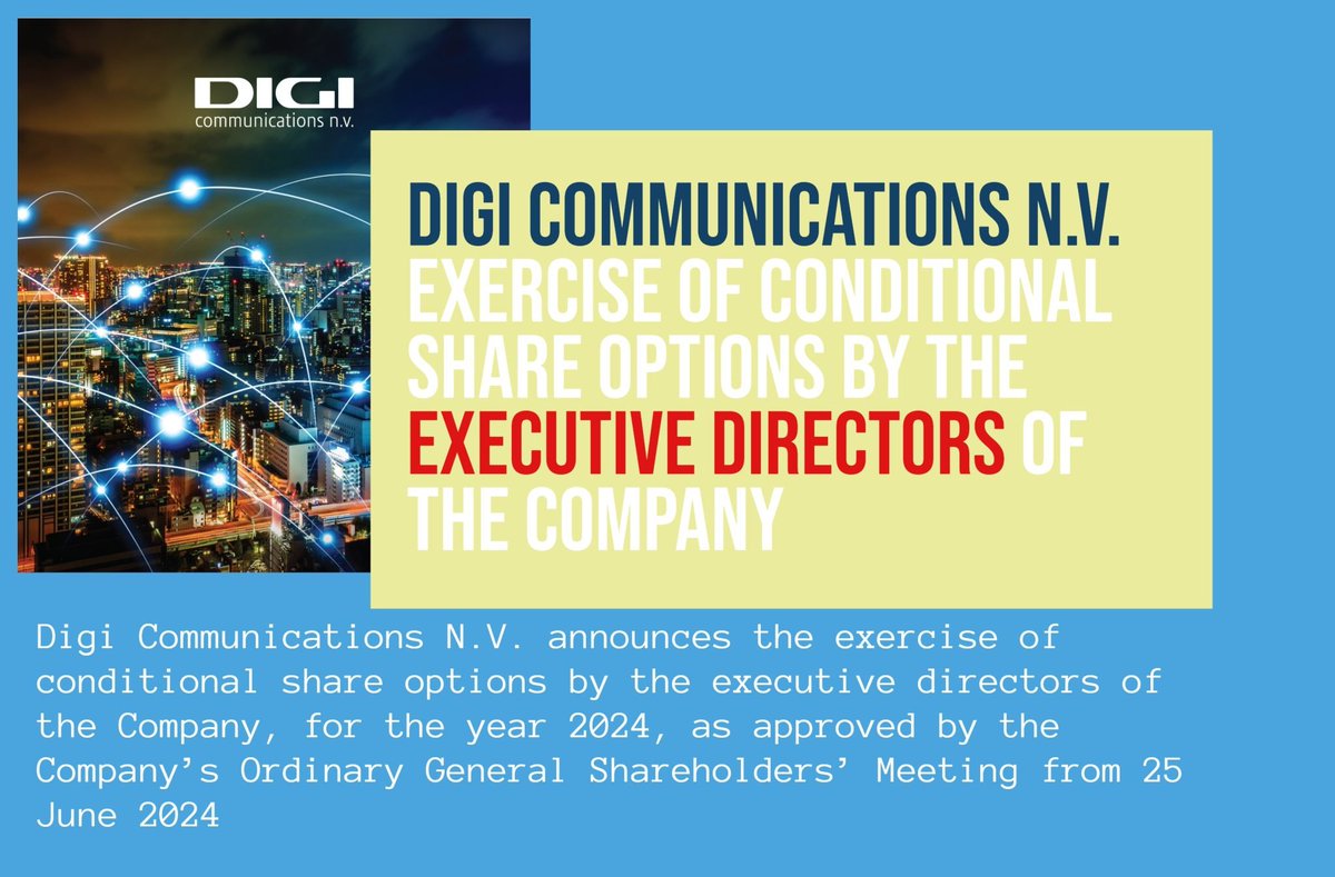 europawire's tweet photo. ππ€π·π΄ Digi Communications N.V.: Total of 140 000 new Class B shares issuedβpart of our ongoing alignment of management and shareholder interests
π The press release: https://t.co/7EwErfUoGW
π·οΈ #InvestorRelations #ShareOptions #Shareholders #CorporateGovernance #ExecutiveRemuneration #Telecom
