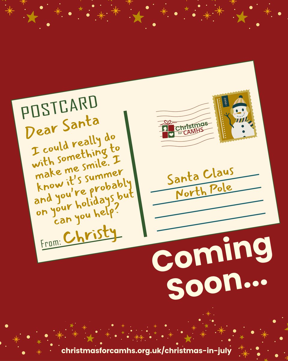 Xmas4CAMHS's tweet image. Lets hope Santa has some ideas...
But in the meantime, what would make you smile?
#ChristmasInJuly #AskSanta #CAMHS