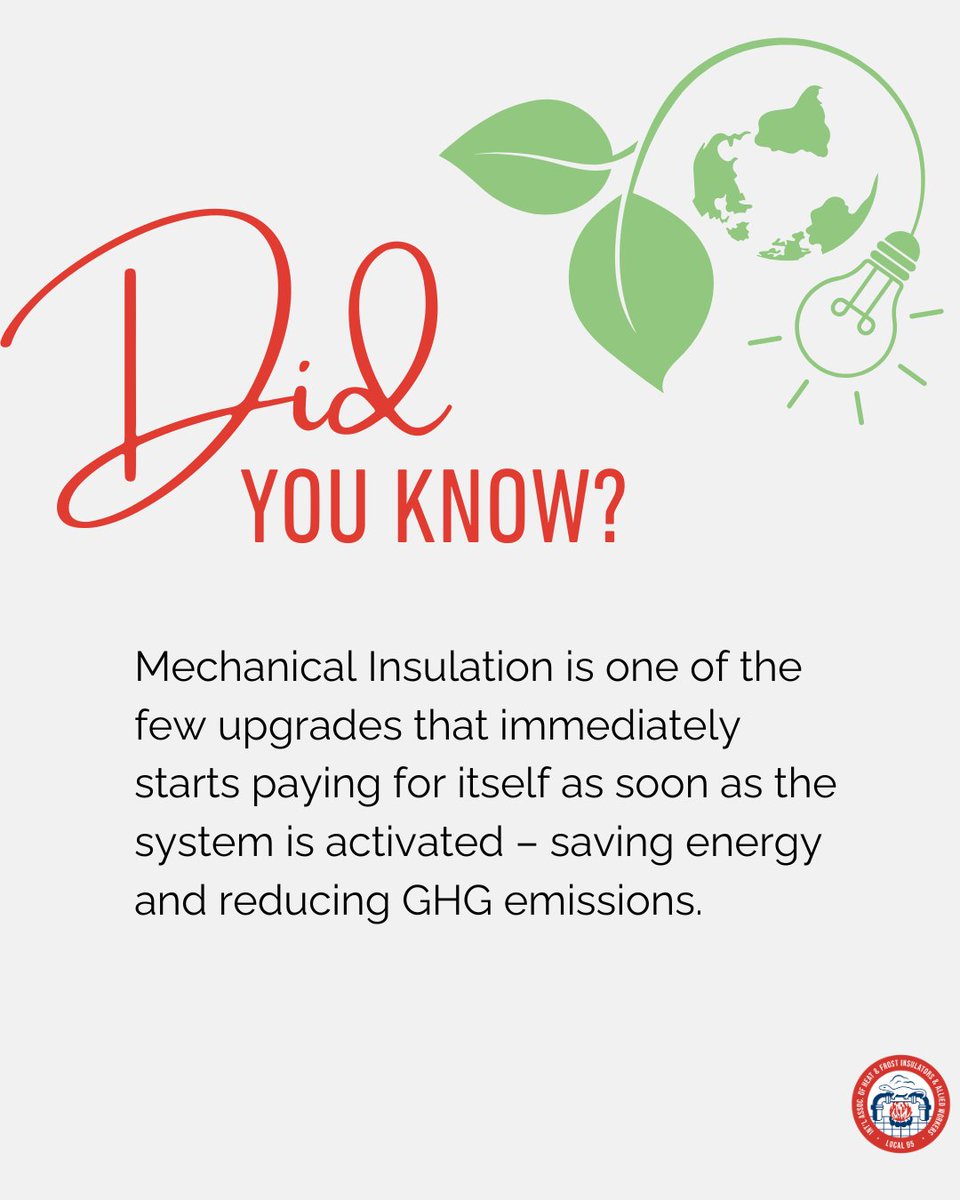#Mechanicalinsulation - the upgrade that pays for itself from #dayone.🏆🌎

Maximize Efficiency. 
Minimize Costs. 
Advance Sustainability. 

#ontarioinsulators #heatandfrostinsulators #local95 #energyefficiency #greentrade #skilledtrades
