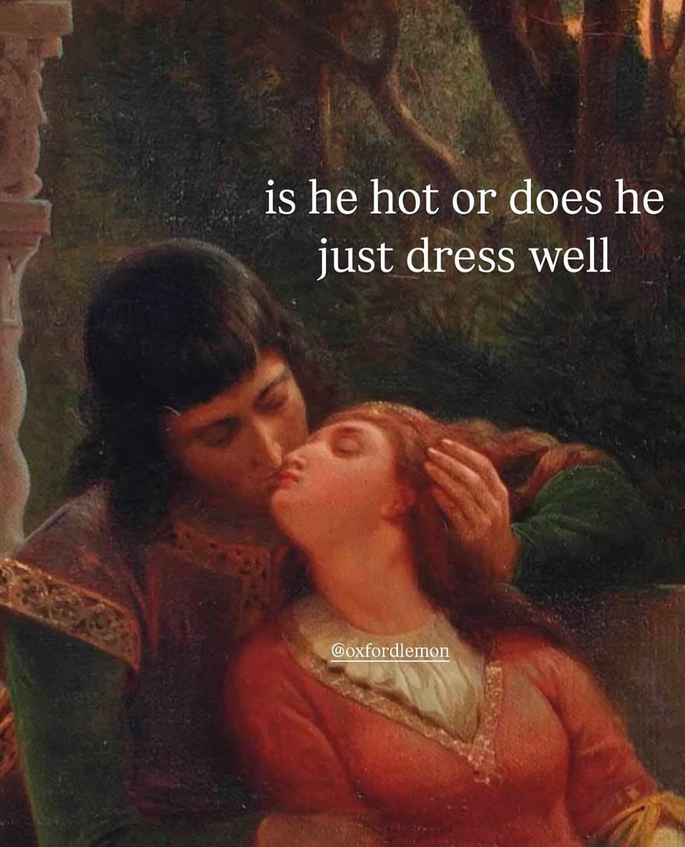 MelanieMoonlite's tweet image. Yeah, I guess I love a ‘sharp dressed man.’ Also, why does this painting make me laugh? Smoochy, smoochy! 😂🤣

(I told my mom it was me and those weird #Medieval guys.) 👏🏻

#MedievalTimes #SharpDressedMan #Funny #Hot #OnFire #WellDressed #Style #Fashion

CREDIT: oxfordlemon (IG)