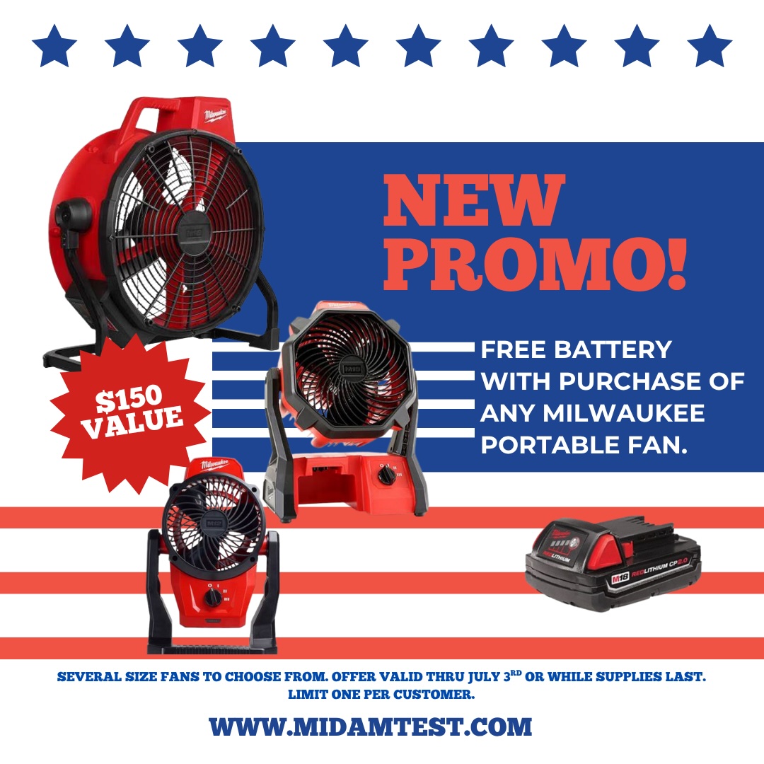 Beat the heat with Mid America Testing and Supply! We're running a limited-time promo on our Milwaukee fans until July 3rd to help you stay cool during this heat wave. Grab your's while supplies last!

#MidAmericaTestingandSupply #LabTesting #LineLife #Equipment #SafetyFirst