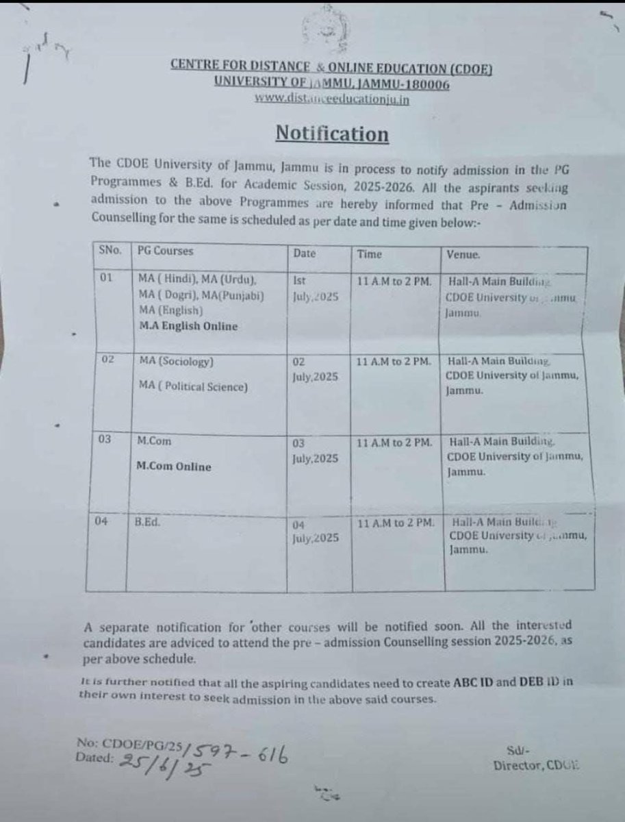 BorderWelfareOr's tweet photo. #admission 
#CDOE_Jammu_University https://t.co/bAFDxmBm9E
