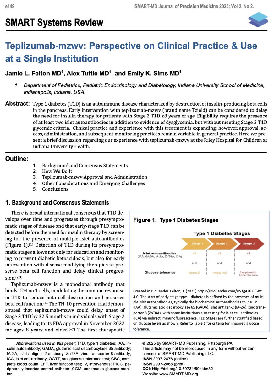 David C Whitcomb MD PhD (@davidcwhitcomb) on Twitter photo 💥Emergency Action to STOP T1D 💥
Experts Felton-Tyuttle-Sims <a href="/EmKSims/">Emily K. Sims</a> give step-by-step guidance on use of "Teplizumab-mzwv" in childhood #T1D #diabetes
🆓 SMART-MD Journal of Precision Medicine
👉doi.org/10.69734/59hkb…
(repost & follow @davidcwhitcomb)
(📳 - 💥Emergency Action to STOP T1D 💥
Experts Felton-Tyuttle-Sims <a href="/EmKSims/">Emily K. Sims</a> give step-by-step guidance on use of "Teplizumab-mzwv" in childhood #T1D #diabetes
🆓 SMART-MD Journal of Precision Medicine
👉doi.org/10.69734/59hkb…
(repost & follow @davidcwhitcomb)
(📳 -