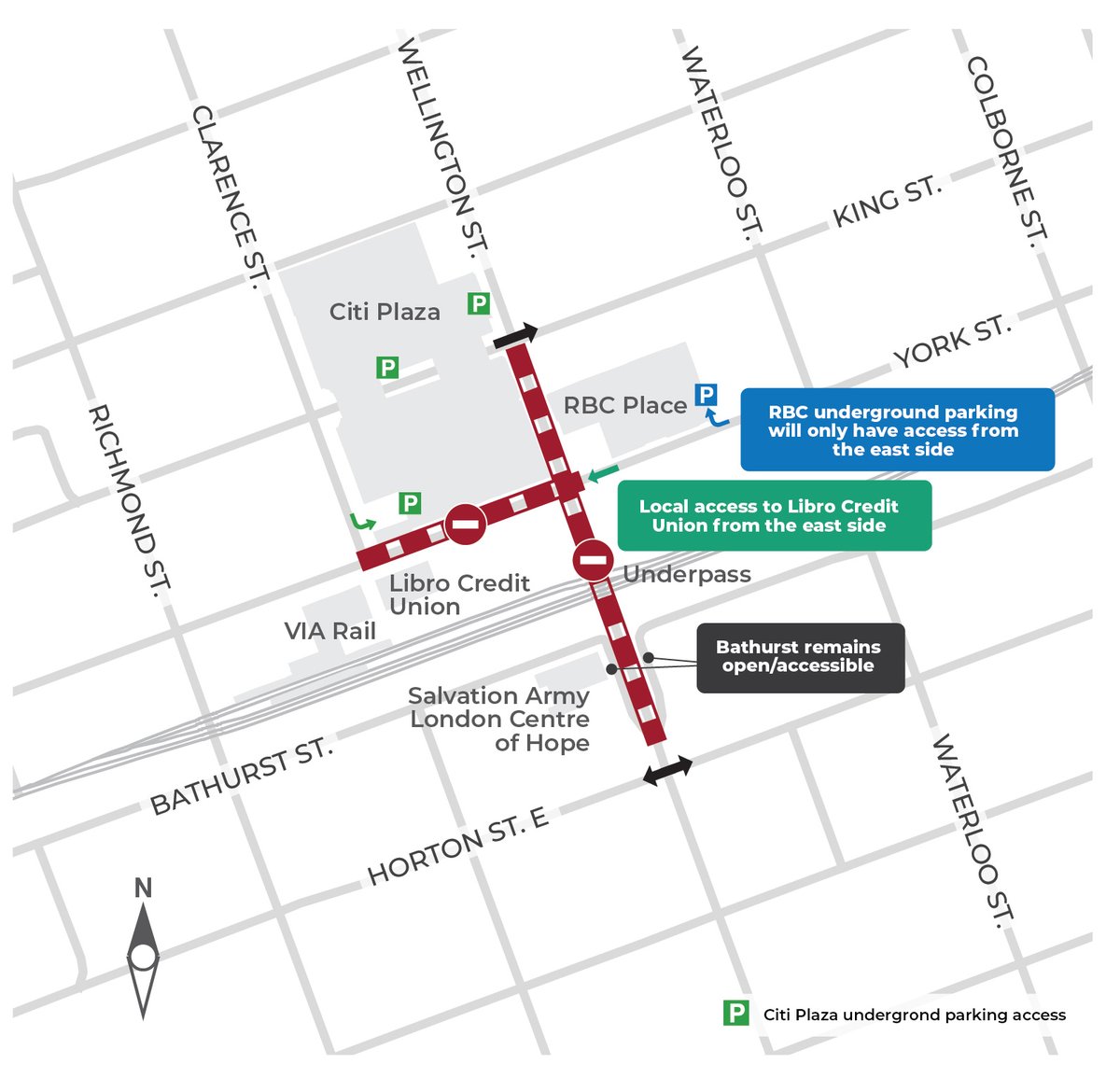 🚧 From July 2 to Labour Day, Wellington Street will be fully closed between King and Horton, including the underpass.

To learn more, visit: bit.ly/3TeUpak