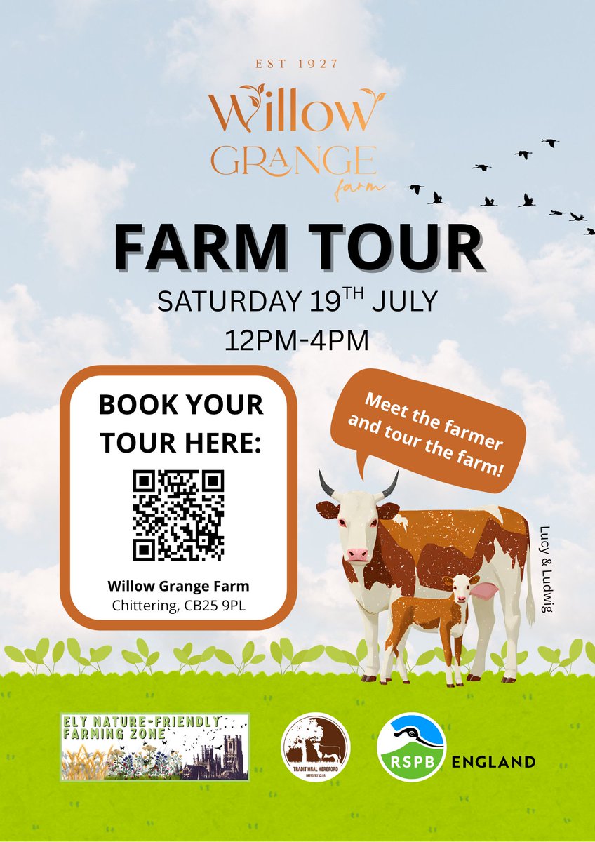 The Ely NFFZ, supported by the RSPB, are excited to be opening up one of our farms for a Farm Tour afternoon on Saturday 19th July 2025, 12PM-4PM🚜

Places must be booked in advance as numbers on tours are limited: forms.office.com/e/d4yG5DWwfX. 

Blog 👀: rb.gy/ygrus1