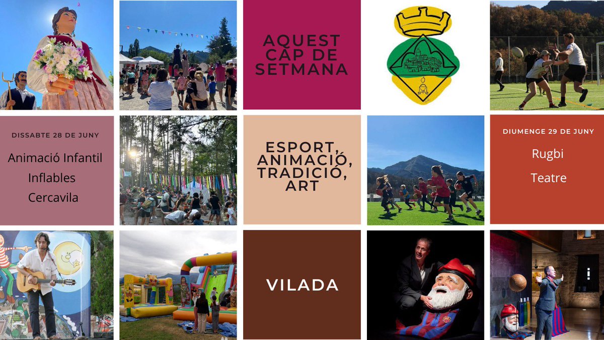 AjVilada's tweet image. Aquest cap de setmana #FMVilada
📅 Dissabte 28 de juny
17h Animació Infantil amb Jaume Barri
18h Inflables
19h Cercavila
📆 Diumenge 29 de juny
10h Portes obertes Rugbi Berguedà
19h Teatre: ‘Més que un club, el Barça contra el feixisme’
+ info vilada.cat