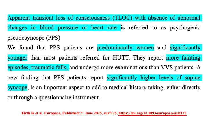 Raviele Antonio (@drraviele) on Twitter photo 📌 Psychogenic pseudo#syncope
👉 Characteristic features:
🔷 Female ♀️ gender
🔷 Young 👨🦰age
🔷 ⬆️ rates of syncopal episodes, supine🛌 syncope, traumatic falls
#EPeeps #CardioTwitter #MedTwitter <a href="/MDTolgaAksu/">Tolga Aksu, MD</a> <a href="/adribaran/">Adrian Baranchuk MD FACC FRCPC FCCS FSIAC</a> <a href="/ManlioMarquez/">Manlio Márquez Murillo</a> <a href="/DrJasonAndrade/">Jason Andrade</a> <a href="/drrakeshg1/">Rakesh Gopinath</a> <a href="/famartinez2001/">Francisca Martínez</a> 📌 Psychogenic pseudo#syncope
👉 Characteristic features:
🔷 Female ♀️ gender
🔷 Young 👨🦰age
🔷 ⬆️ rates of syncopal episodes, supine🛌 syncope, traumatic falls
#EPeeps #CardioTwitter #MedTwitter <a href="/MDTolgaAksu/">Tolga Aksu, MD</a> <a href="/adribaran/">Adrian Baranchuk MD FACC FRCPC FCCS FSIAC</a> <a href="/ManlioMarquez/">Manlio Márquez Murillo</a> <a href="/DrJasonAndrade/">Jason Andrade</a> <a href="/drrakeshg1/">Rakesh Gopinath</a> <a href="/famartinez2001/">Francisca Martínez</a>