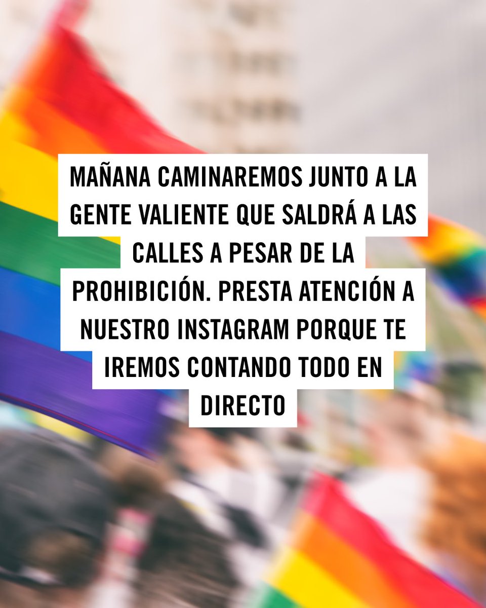 Todo puede pasar. Represión. Intimidación. Pero también puede pasar lo más importante: que la solidaridad, resistencia y apoyo mutuo sean más fuertes que el miedo. 🏳️‍🌈🏳️‍⚧️ Lucharemos porque así sea. Porque cuando se lucha por la igualdad, no hay prohibición que valga. (2/2)