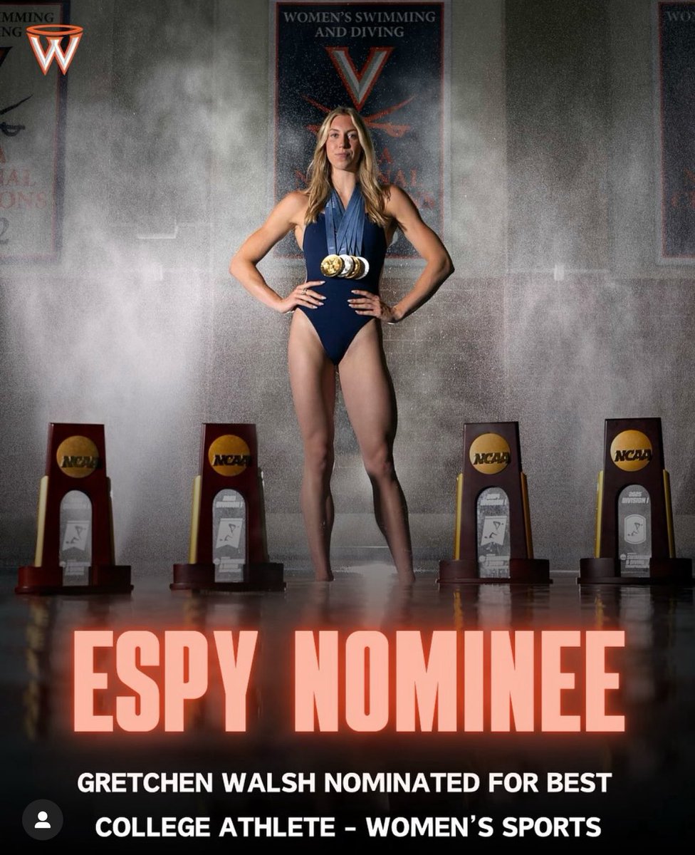 jclaireva's tweet image. Badass. Gretchen Walsh nominated for best college athlete espy award. Wahoowa! #espy #UVA