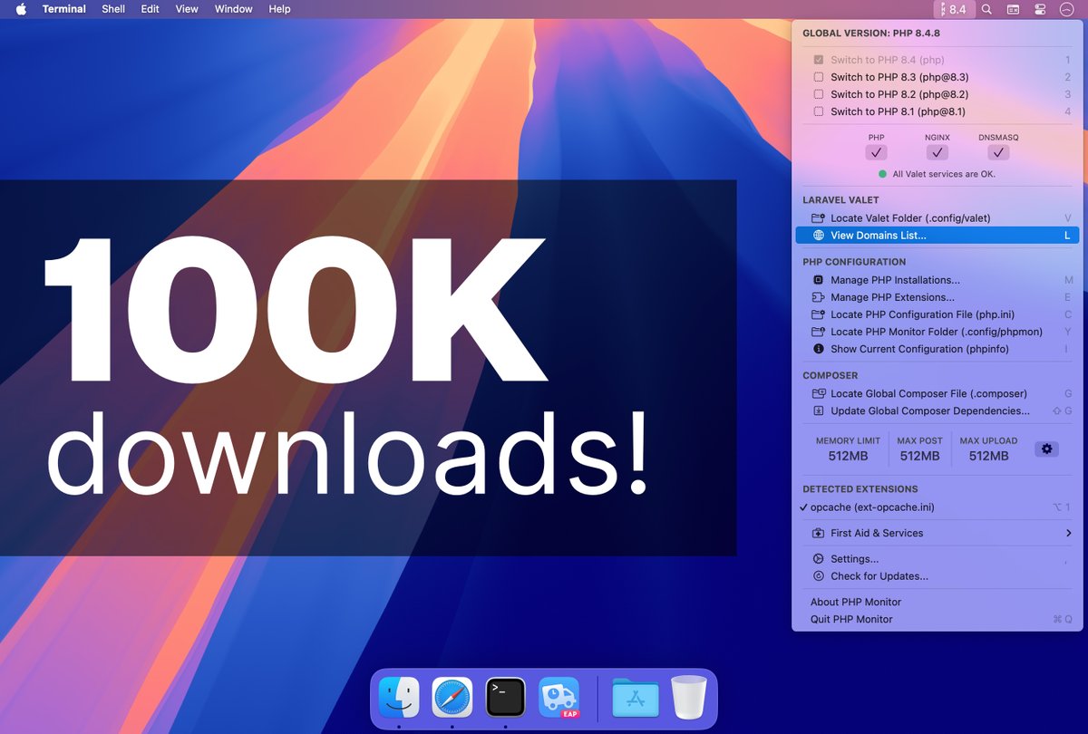 nicoverbruggen's tweet image. To celebrate 100k downloads, PHP Monitor 25.06 is now available with a few fresh visual touches and some minor bug fixes.
And yes, I've also changed the version numbering system! Linked below is a brief blog post about this release with screenshots.