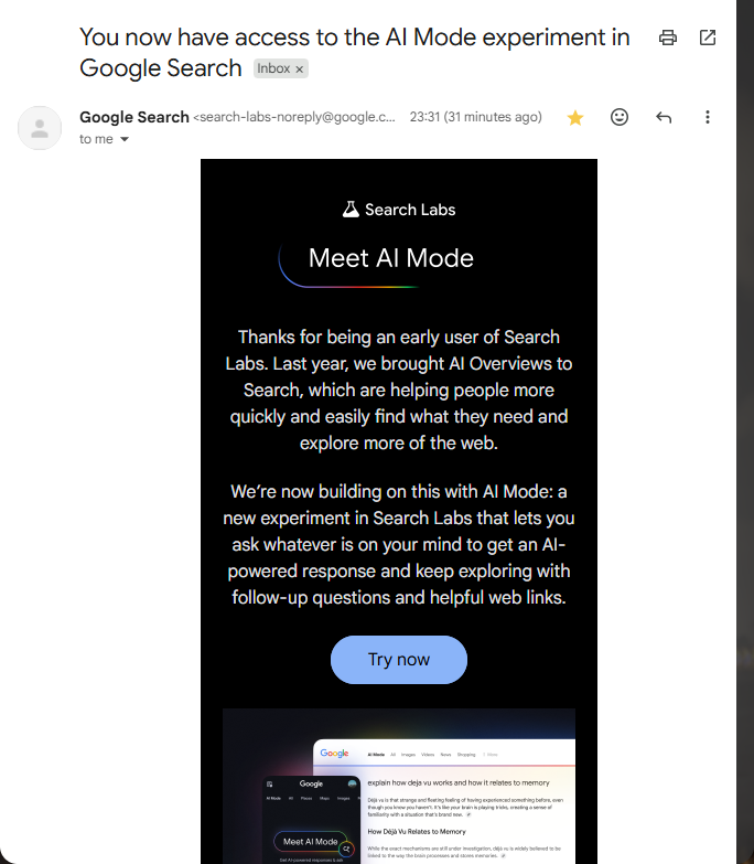 parui_pratap's tweet image. Just got me Google&apos;s AI Mode experiment in Beta