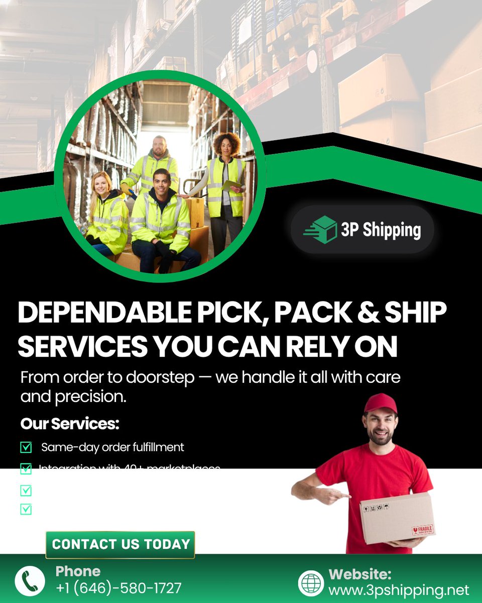 3p_shipping's tweet image. Fast. Accurate. Reliable.
From same-day fulfillment to expert shipping, 3P Shipping gets your products delivered on time, every time!
Trust us to deliver excellence — from your warehouse to their doorstep.

#ShippingSolutions #OrderFulfillment #SameDayShipping #LogisticsExperts