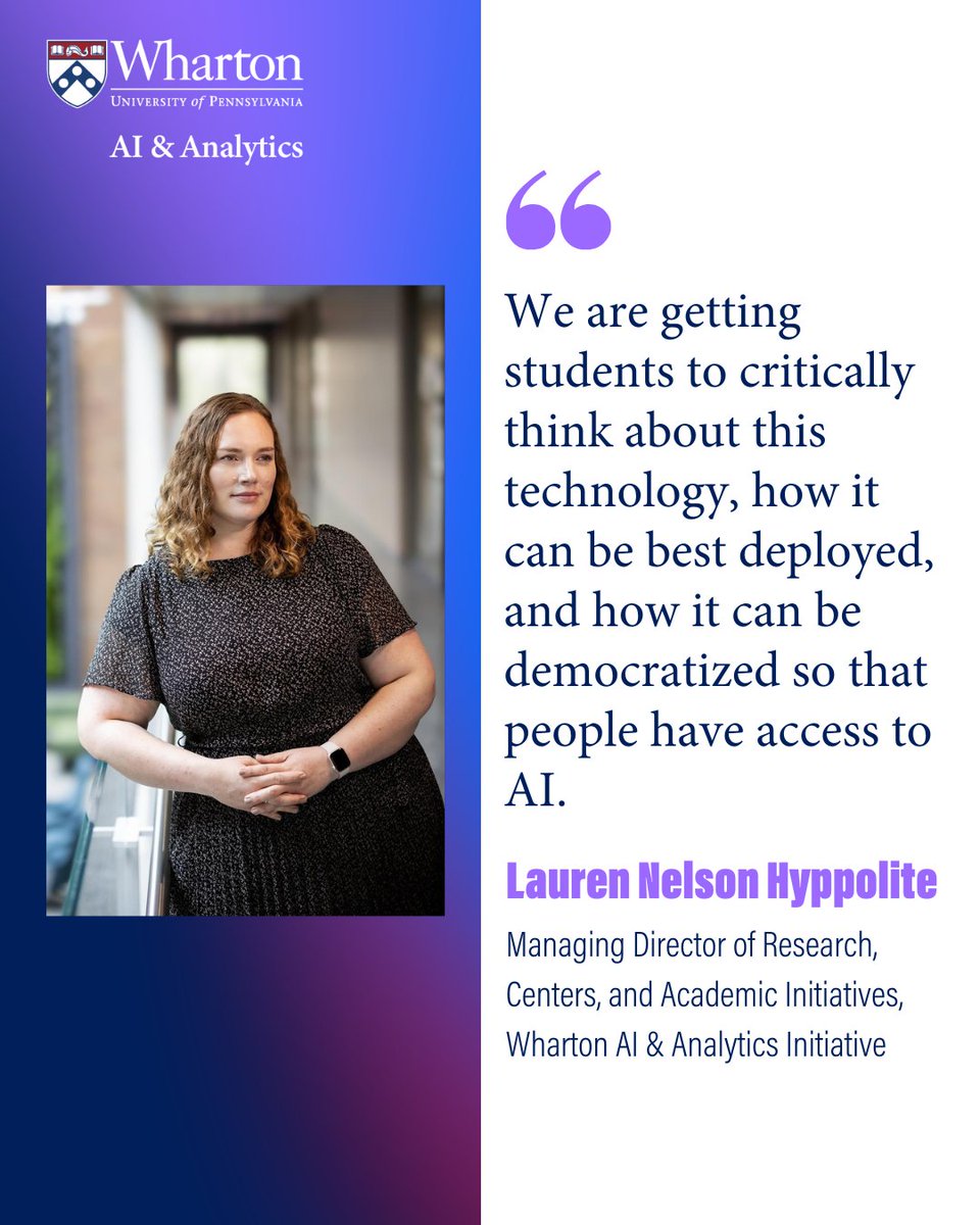 WhartonAIAI's tweet image. Our very own Lauren Hyppolite Nelson was featured in Penn Today! As the Managing Director of Research, Centers, and Academic Initiatives at @WhartonAIAI, Lauren helps chart the strategic direction for our students, faculty, and corporate partners.
penntoday.upenn.edu/news/who-what-…