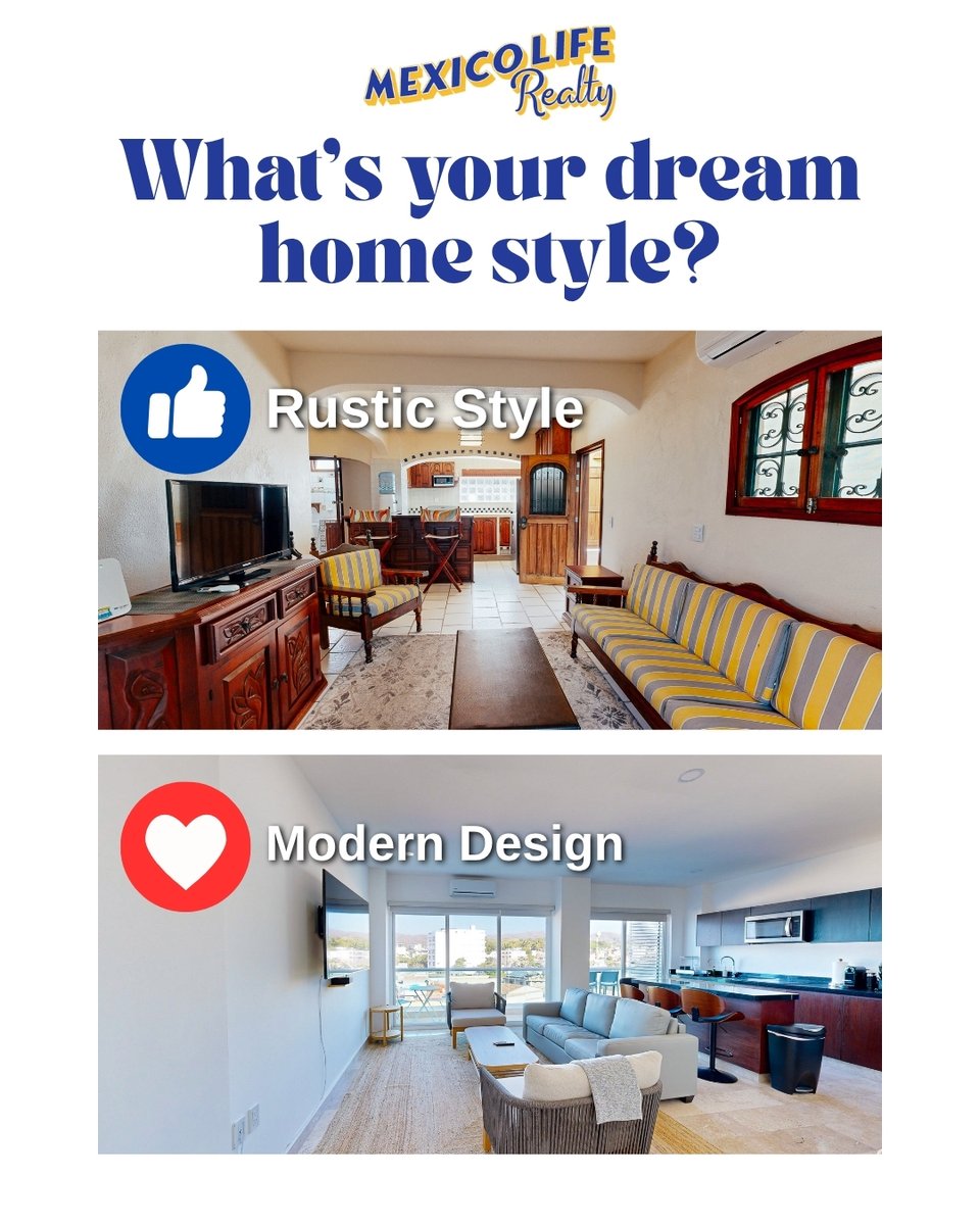 realmexicolife's tweet image. ✨ What’s your dream home style?
Do you love the warmth of a rustic style or the simplicity of a clean and modern design?
👇 Let us know in the comments — we’d love to hear your style!
#HomeStyle #RusticVsModern #DreamHomeVibes #BuceriasLiving #MexicoLifeRealty