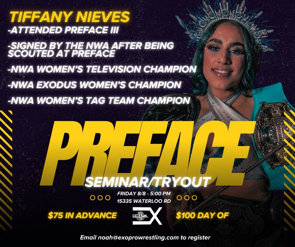 🚨Preface Alumni Spotlight🚨

“La Princesa” <a href="/TiffanyNieves_/">Tiffany Nieves | Wrestler 🇵🇷</a> immediately caught the attention of Exodus and NWA officials at Preface III. Despite already being scheduled to compete the following day, she chose to attend Preface and made the most of it. Her standout performance