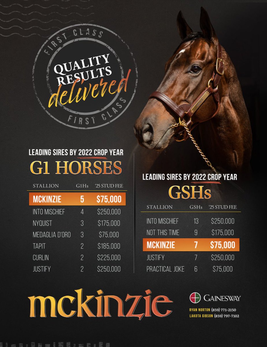 MCKINZIE: Quality Results Delivered ✅ 

Leading the way among Sires by 2022 Crop Year of GI Horses AND ranking among the Leading Sires by 2022 Crop Year of GSHs.

📍 <a href="/Gainesway/">Gainesway</a>
