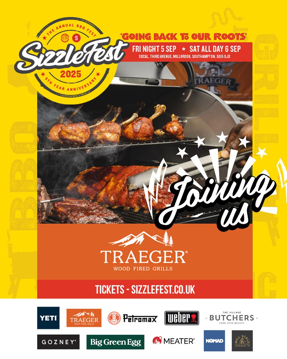 🔥 Sizzlefest 2025 Sponsor Spotlight 🔥

Joining us with be Traeger Grills.
Sizzlefest 2025 Tickets:
bit.ly/420D62f 

#socalbbqshop #Traegerhood #outdoorliving #bbq #livecooking #ukbbqcommunity #bbqlovers #bbqtime #sizzlefest_uk #SizzleFest2025 #Southamptonevents #ukbbq