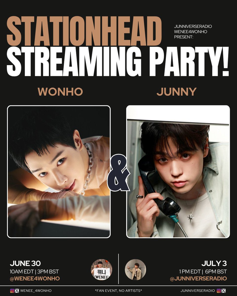 📣🎉.  Collab announcement 🎉📣
Our friends <a href="/junniverseradio/">junniverseradio</a> want to help stream #BetterThanMe 

Save the date!

📍JUNE 30: 10am ET | 3pm BST
stationhead.com/wenee4wonho

📍JULY 3: 1pm ET | 6pm BST
stationhead.com/junniverseradio

<a href="/_jnkmsc_/">JUNNY | 주니</a> <a href="/official__wonho/">WONHO Official</a> 
<a href="/eshygazit/">Eshy Gazit</a> #JUNNIVERSE #WENEE
