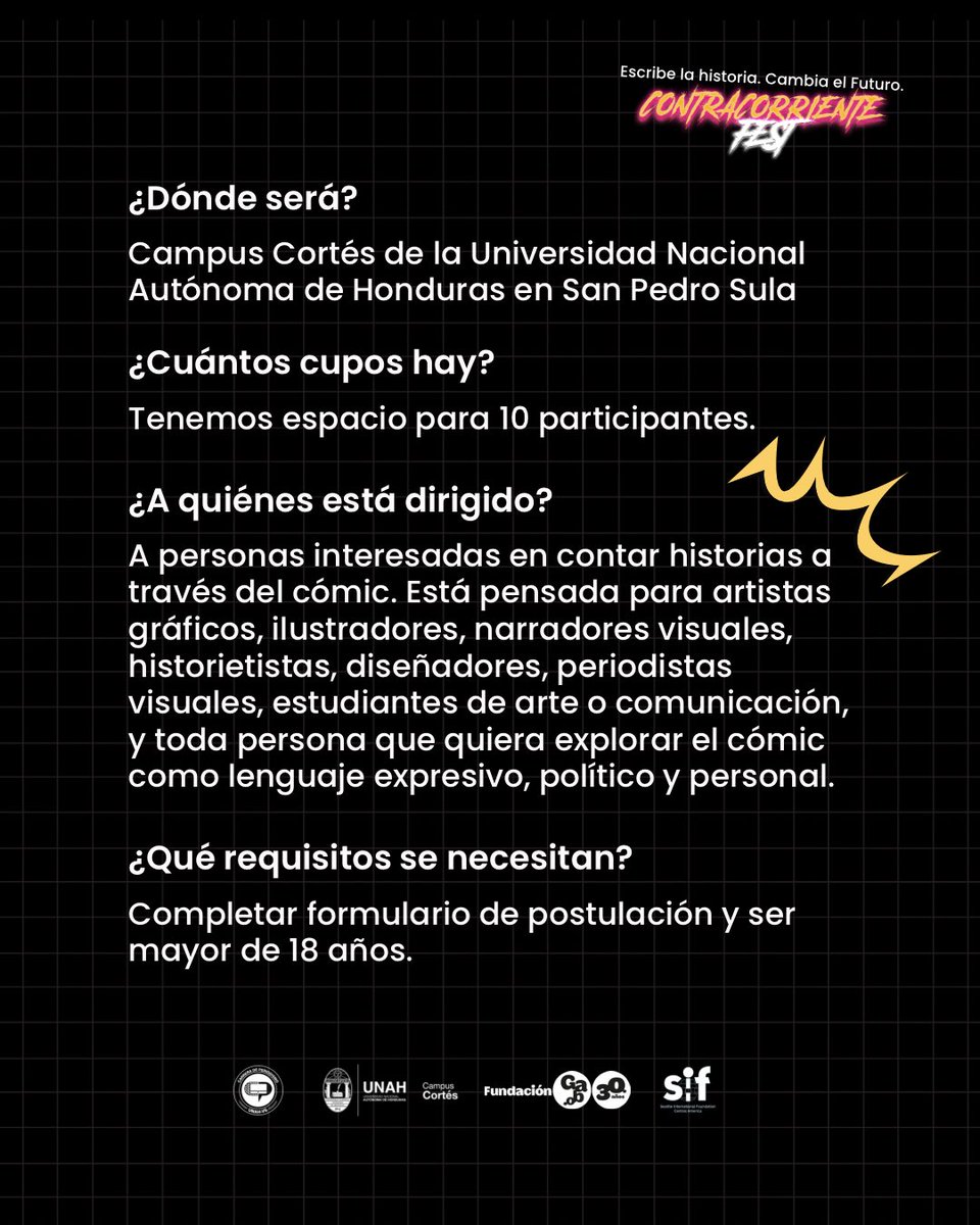 #CCFest2025 | ¡A narrar con la magia del cómic! 🎨

🖌La artista visual y plástica, Ámbar Nicté, nos llevará desde la estructura narrativa hasta las decisiones gráficas que marcan el tono de una historia en esta masterclass.

🔗Postúlate hoy aquí forms.gle/uMEikUk7bFz5Sn…