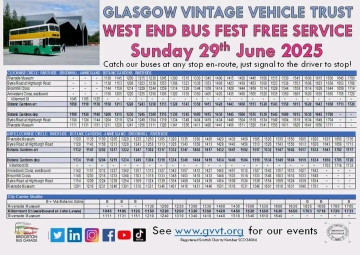 GVVTGlasgow's tweet image. We've got 15 buses offering free rides around the West End and to/from the City Centre this Sunday. We'll also have a selection of vehicles on display outside Riverside Museum as part of WestFest We hope you can join us for a great #free day out!