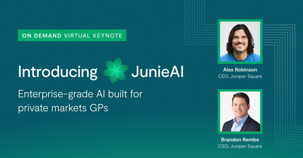 AI is coming for every screen-based workflow in the private markets, and GPs need to move fast in order to compete. Watch CEO Alex Robinson &amp; CSO Brandon Rembe unveil JunieAI, the first enterprise-grade AI for GPs. → junipersquare.com/keynote-junie-…