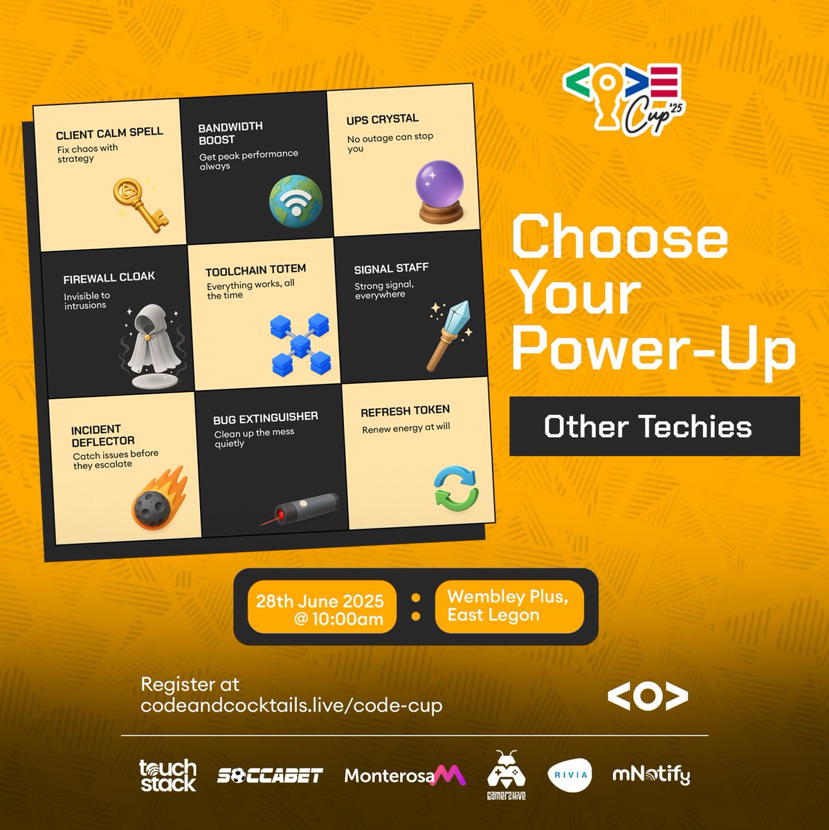 Other Techies🤩… this one’s for you!🫡

POV: You need to choose your survival gear for #CodeCup25.

Will it be the Firewall Cloak, Bug Extinguisher, or that sweet Refresh Token?😅

🗓 28th June 2025 @ 10:00am
📍 Wembley Plus, East Legon
🔗 Register here: codeandcocktails.live/code-cup