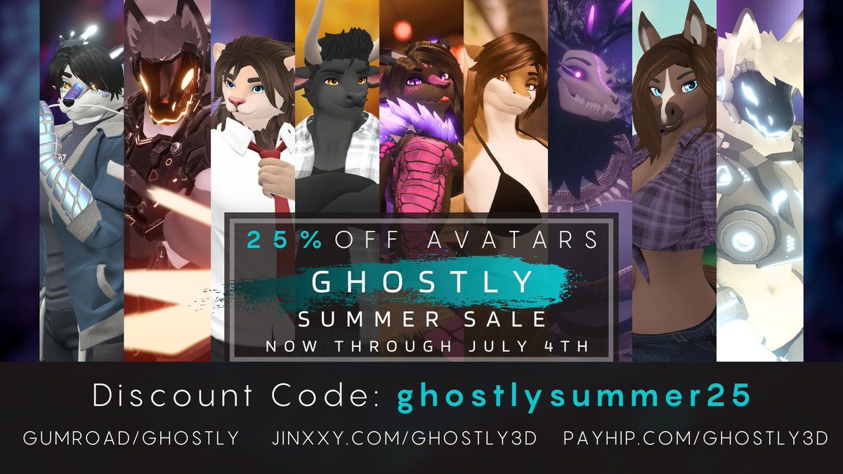 Ghostly3D's tweet image. It&apos;s summer sale time!!! 
25% off all my avatars for limited time only!  
Use the code: ghostlysummer25