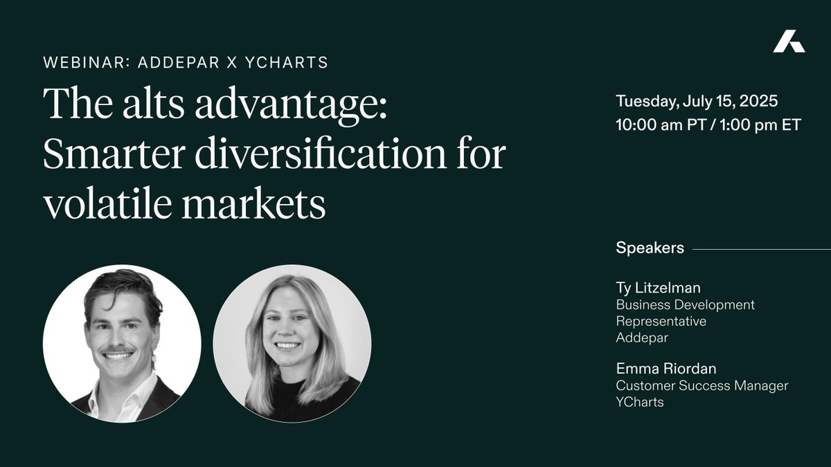 Join Addepar and YCharts for The Alts Advantage: Smarter Diversification for Volatile Markets webinar on Tuesday, July 15. Tune in to learn how the Addepar and YCharts integration helps wealth advisors maintain consistency and enhance their analyses.

bit.ly/4kHPp9X