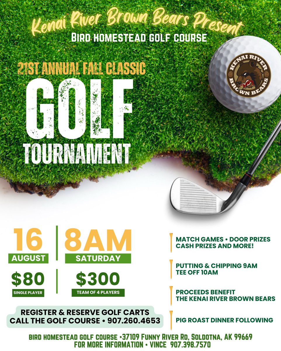 🄵🄾🅁🄴! ⛳️ 

Join us for the 21st annual Fall Classic! August 16th! 
Contact Bird Homestead Golf Course and register today!