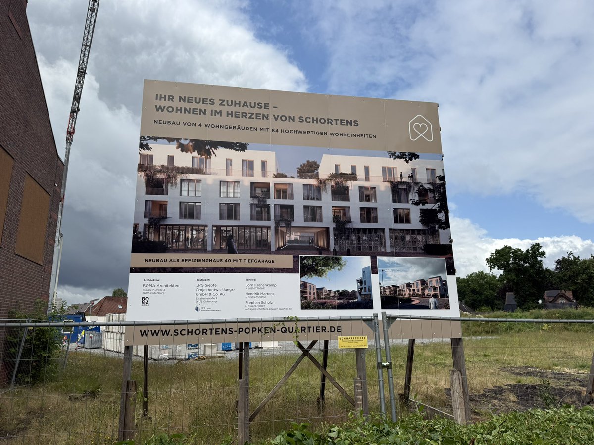Mit rund 33 Millionen Euro die größte Einzelinvestition in unserer Stadt Schortens. 84 Wohnungen und 1600qm Geschäftsflächen im Herzen der Stadt. Und rund 50% der Wohnungen sind bereits verkauft. Es geht voran in unserer Stadt. Gut so. #homfeldt #schortens #zukunftgestalten