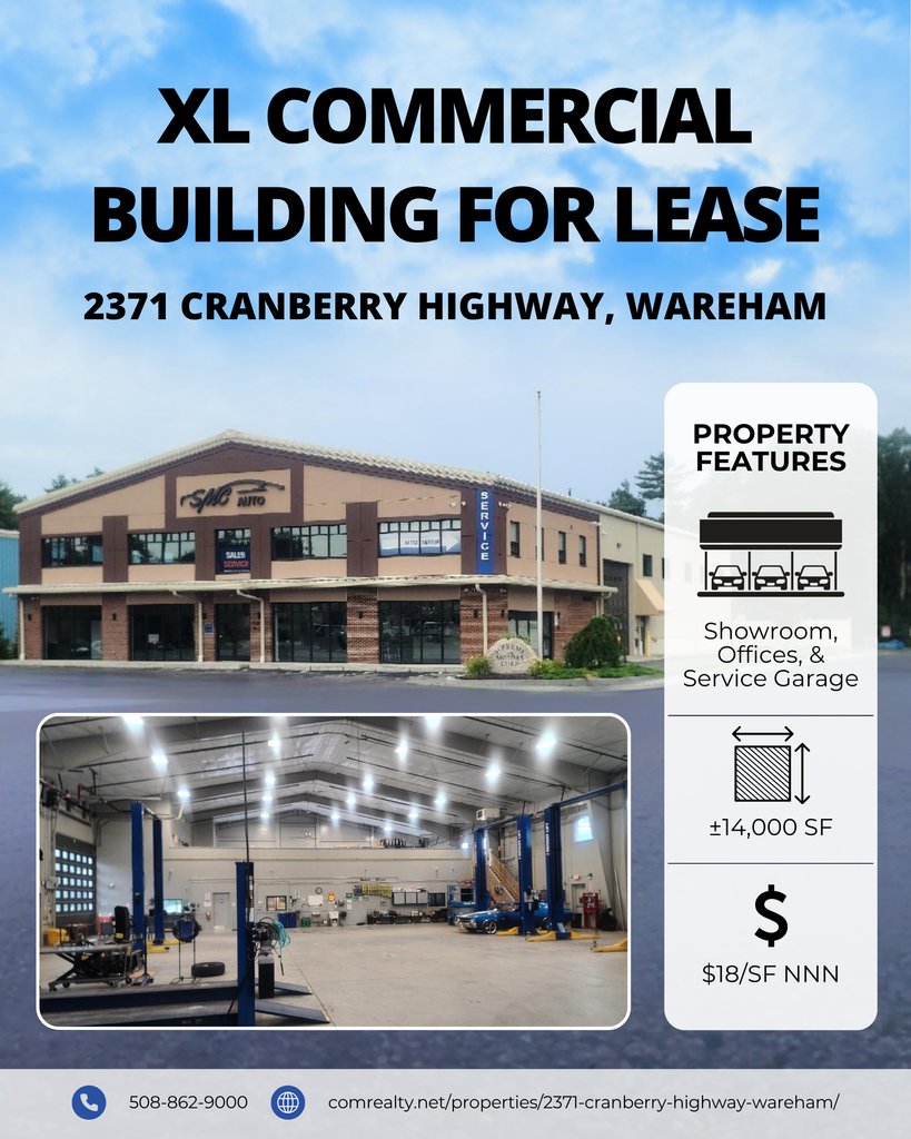 ComRealtyNet's tweet image. - 14,000± SF Versatile Commercial Building with mezzanine
- 100+ parking spots
- just off Rt. 195 &amp;amp; 495 on Cranberry Highway
💲 $18/SF NNN

🔗 comrealty.net

#WarehamMA #CommercialLease #ComRealty