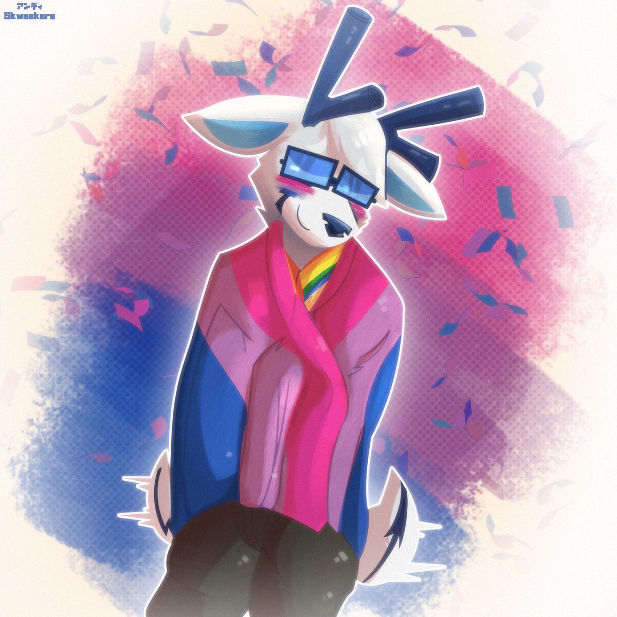 Skweeker1's tweet photo. Personal Work / "Wear it Pridefully."

Been meaning to draw this for a while for Pride Month but, well, you know.
Its still Pride month so I'm still on time.
Happy Pride, ya all 🦌🩷💜💙 https://t.co/3tBmUitMRd